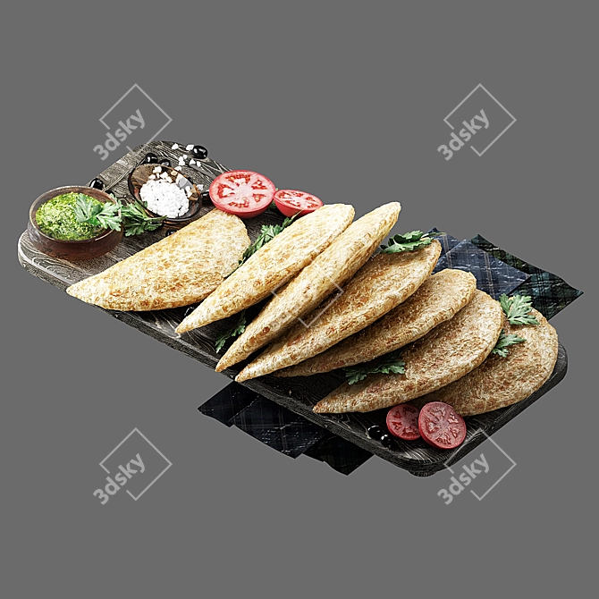 Veggie-filled Pasties with Fresh Greens and Sauce 3D model image 2