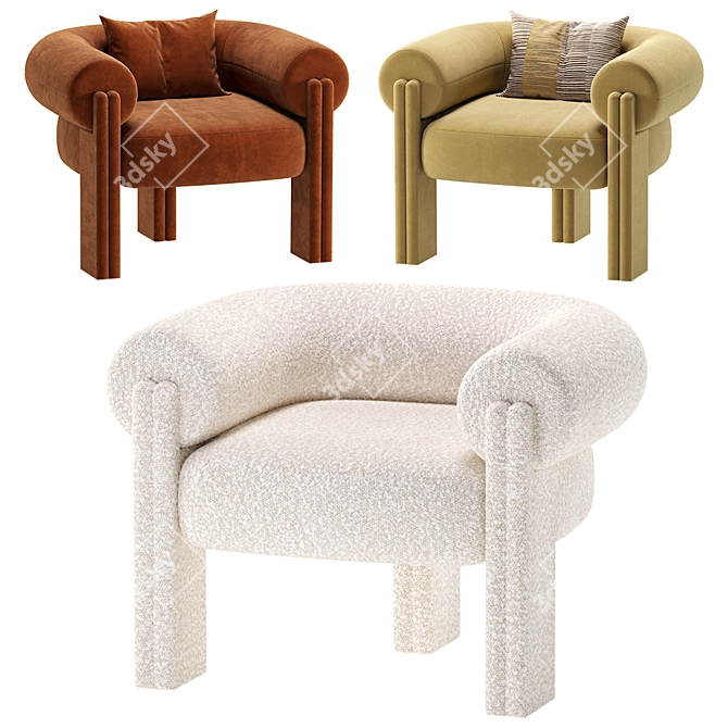 Luxurious Sevigne Armchair: Velvet & Leather 3D model image 2