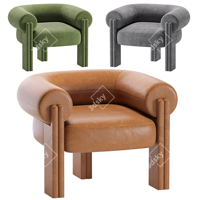 Luxurious Sevigne Armchair: Velvet & Leather 3D model image 3