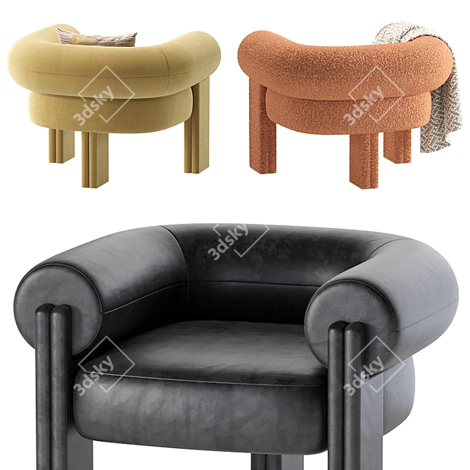 Luxurious Sevigne Armchair: Velvet & Leather 3D model image 4