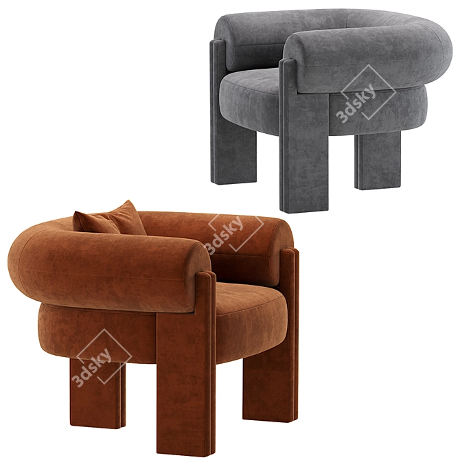 Luxurious Sevigne Armchair: Velvet & Leather 3D model image 5