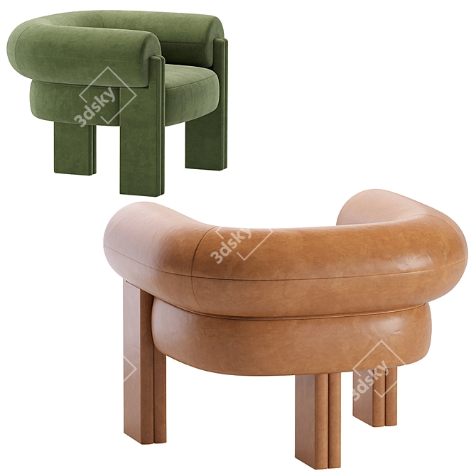 Luxurious Sevigne Armchair: Velvet & Leather 3D model image 6
