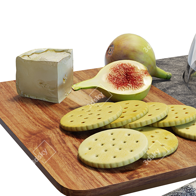 Elegant Marble & Wood Cheese Set 3D model image 4