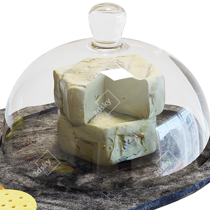 Elegant Marble & Wood Cheese Set 3D model image 5