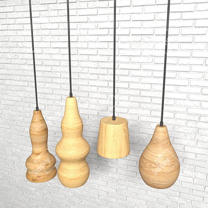 Wooden Pendant Lamp 3D model image 2