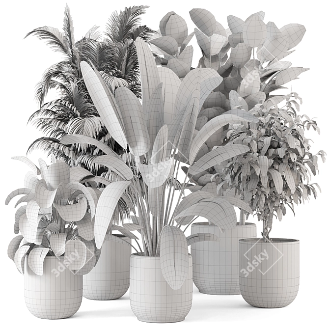 Rustic Concrete Pot Indoor Plants Set 3D model image 7