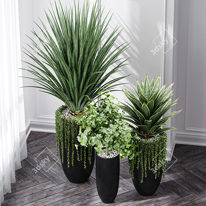 Large Indoor Artificial Succulents for Office Decor 3D model image 4