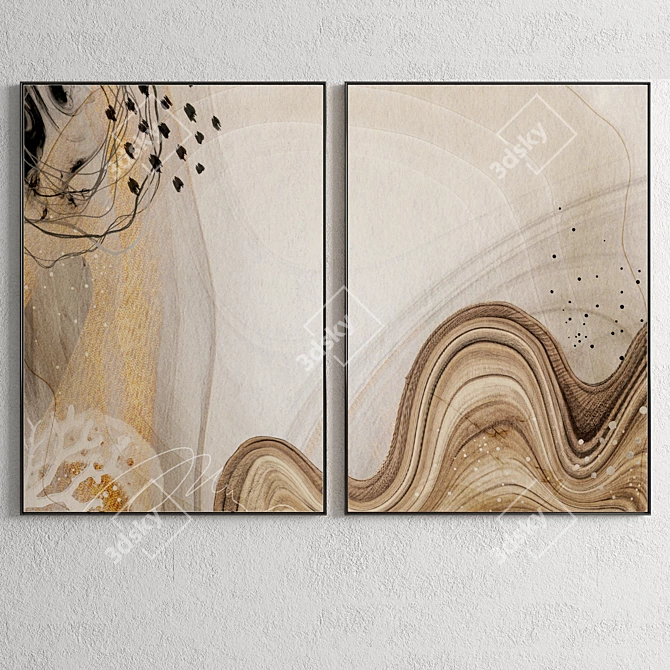 Plaster Two Photo Frame Set - Interior Paintings 3D model image 2