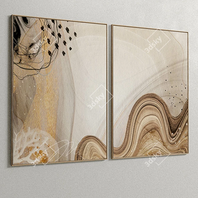 Plaster Two Photo Frame Set - Interior Paintings 3D model image 4