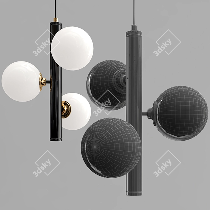 Nordic Black Glass LED Chandelier 3D model image 2