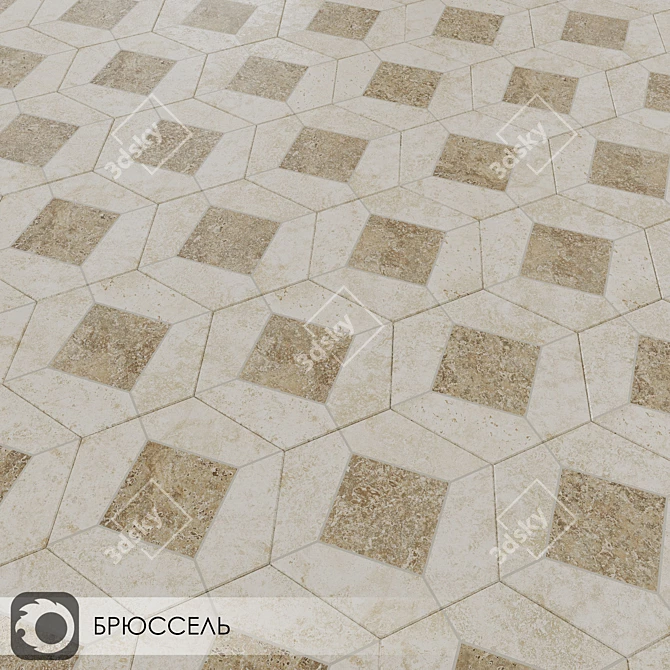 Beige Brussels Matte Ceramic Tiles 3D model image 4