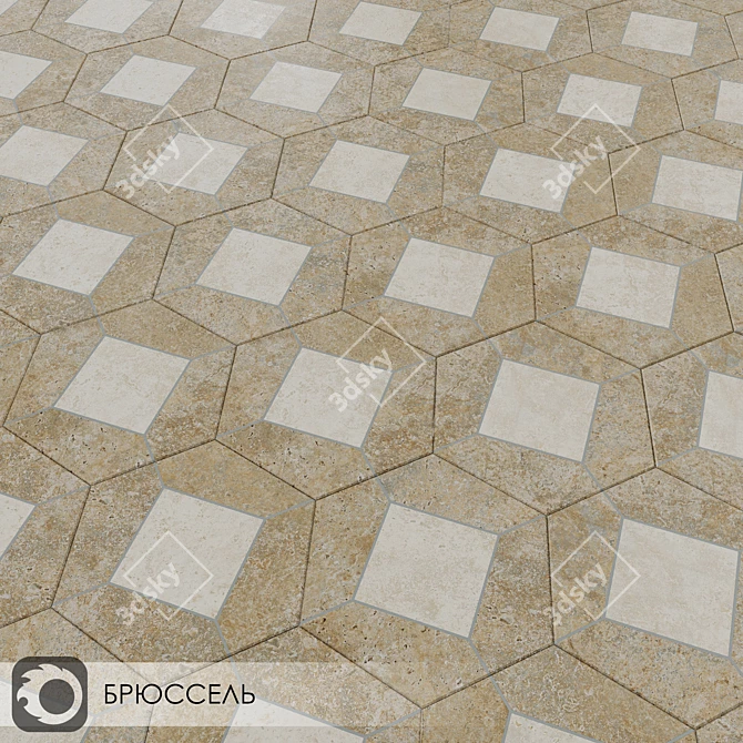 Beige Brussels Matte Ceramic Tiles 3D model image 5