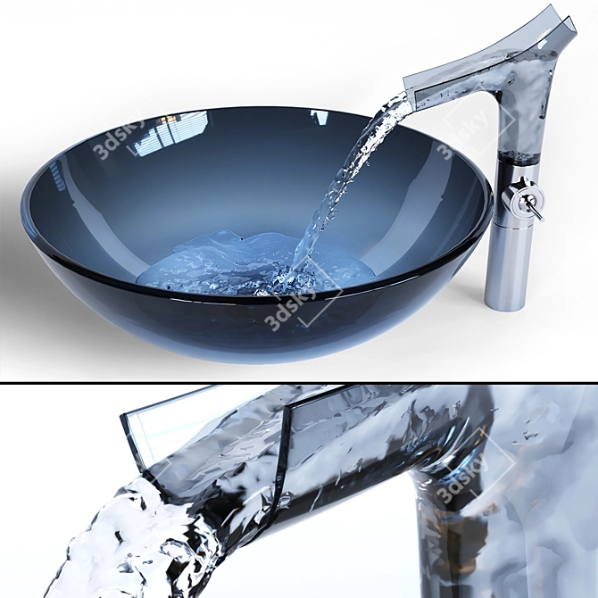  Sparkling Blue Glass Sink & Faucet 3D model image 1
