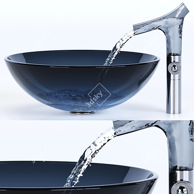  Sparkling Blue Glass Sink & Faucet 3D model image 3