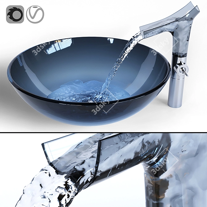  Sparkling Blue Glass Sink & Faucet 3D model image 5