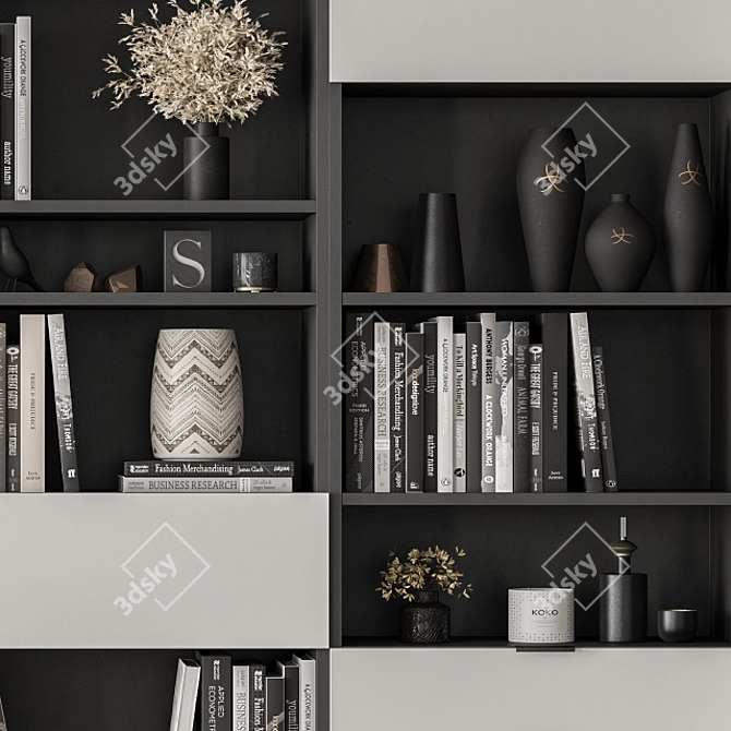 Sleek Black and Gray Display Cabinet 3D model image 5