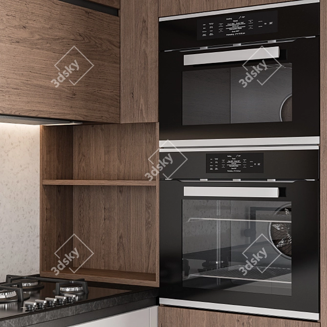 Modern White and Wood Kitchen Cabinets 3D model image 4