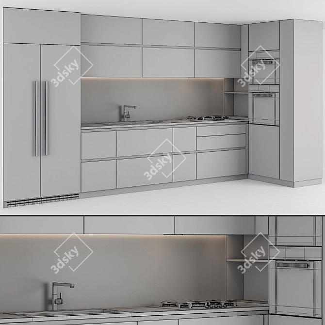 Modern White and Wood Kitchen Cabinets 3D model image 6