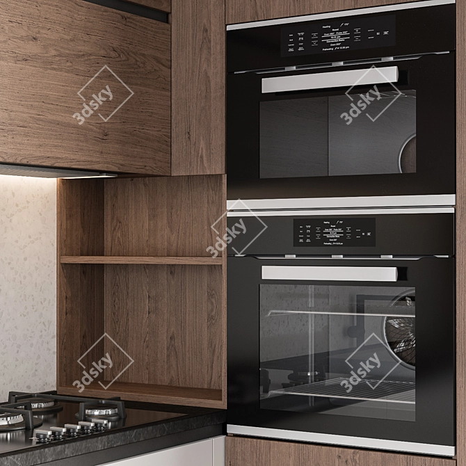 Modern White and Wood Kitchen Cabinets 3D model image 10