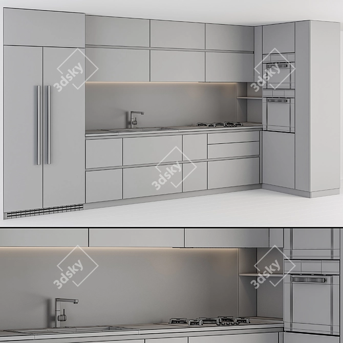 Modern White and Wood Kitchen Cabinets 3D model image 12