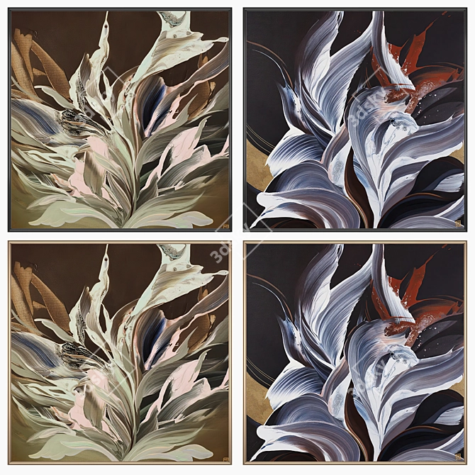 "Artful Impressions: 2 Paintings with 4 Stylish Frames 3D model image 2