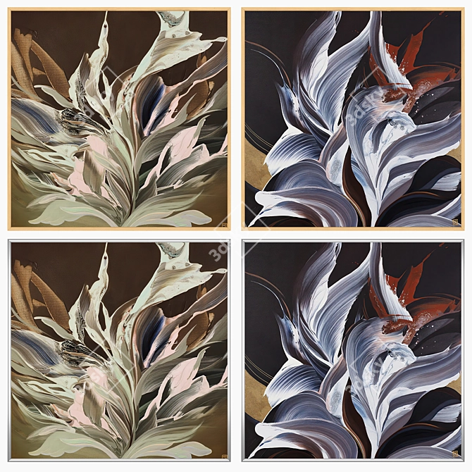 "Artful Impressions: 2 Paintings with 4 Stylish Frames 3D model image 3