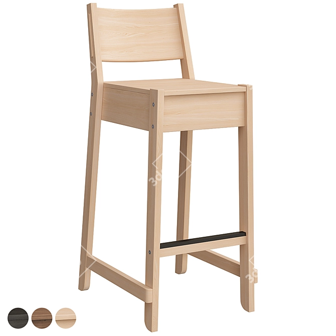 Norråker Bar Chair: Stylish Birch Stool 3D model image 1