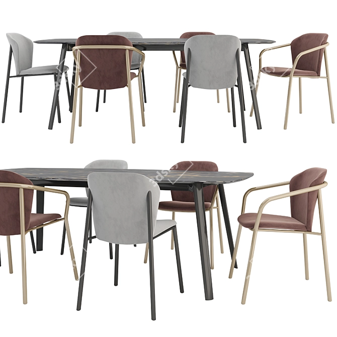 Elegant Finn Chairs & Squid Table 3D model image 1
