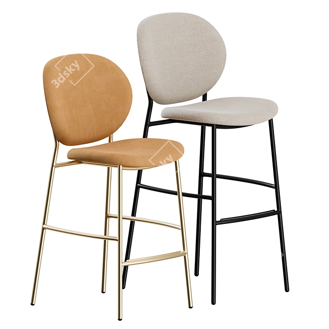 Retro-Style Inès Stools: Modern Elegance in Fabric 3D model image 1