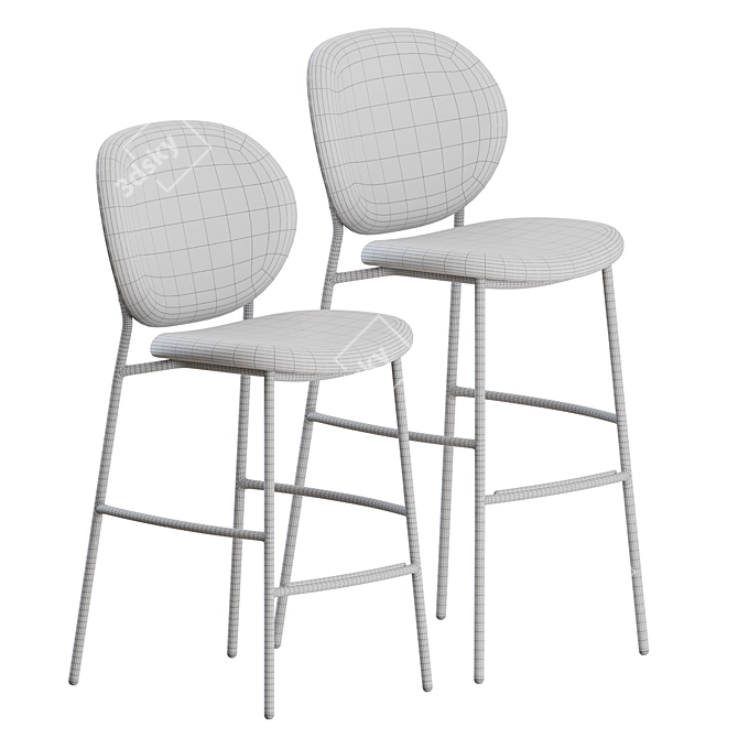 Retro-Style Inès Stools: Modern Elegance in Fabric 3D model image 3