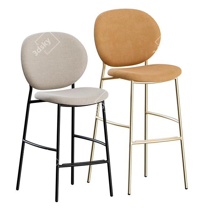 Retro-Style Inès Stools: Modern Elegance in Fabric 3D model image 5