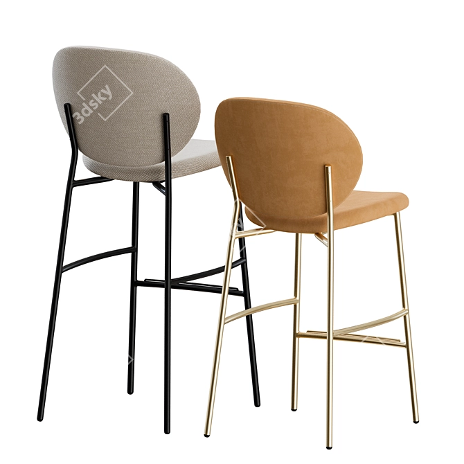 Retro-Style Inès Stools: Modern Elegance in Fabric 3D model image 6