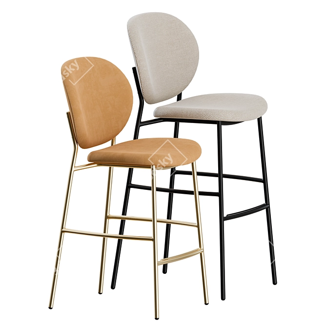 Retro-Style Inès Stools: Modern Elegance in Fabric 3D model image 7