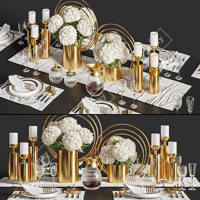 Elegant Dinner Table Set 3D model image 1