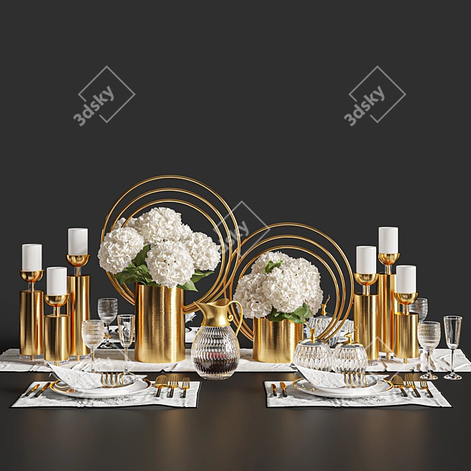 Elegant Dinner Table Set 3D model image 2