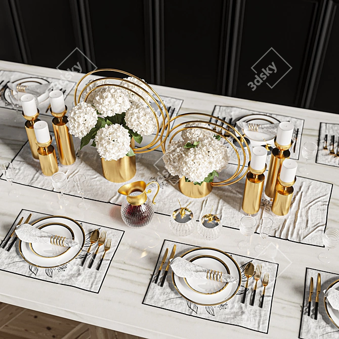 Elegant Dinner Table Set 3D model image 3