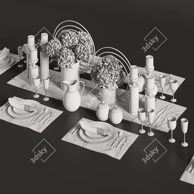 Elegant Dinner Table Set 3D model image 7