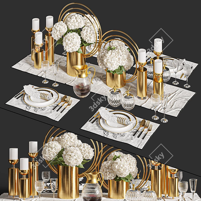 Elegant Dinner Table Set 3D model image 8