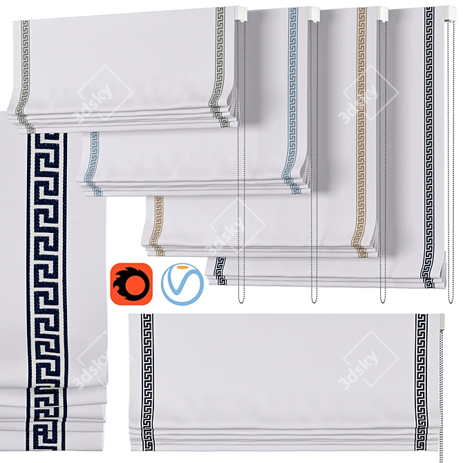 Custom Greek Key Flat Roman Curtains 3D model image 1
