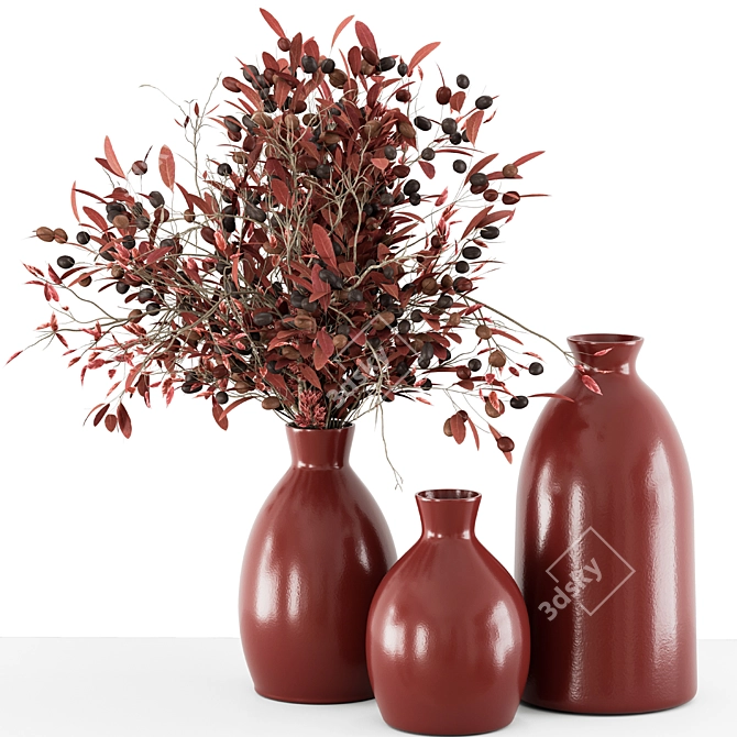 Red Branch Bouquet in Red Vase 3D model image 5