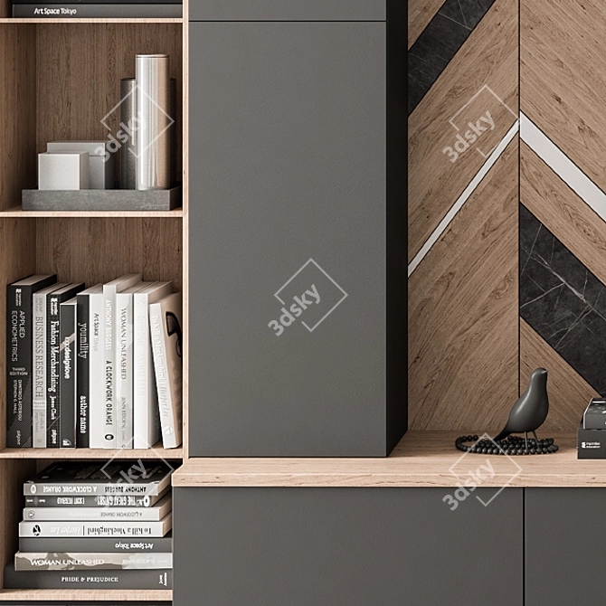 Modern Wood and Black TV Wall 3D model image 2