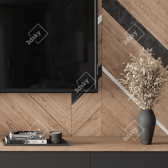 Modern Wood and Black TV Wall 3D model image 3