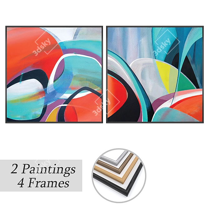 Elegant Art Set: 2 Paintings with 4 Frame Options 3D model image 1