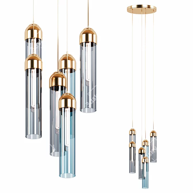 Elegant Glass Pendant Chandelier 3D model image 1