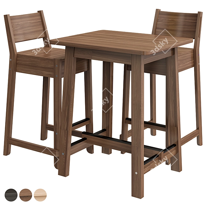 Norråker Birch Bar Stool Set 3D model image 2