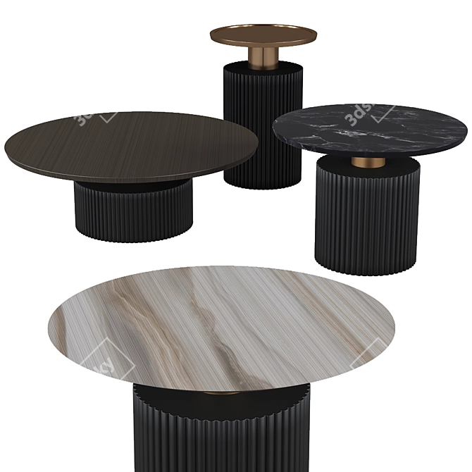 Elegant Marble Coffee Table Set 3D model image 1