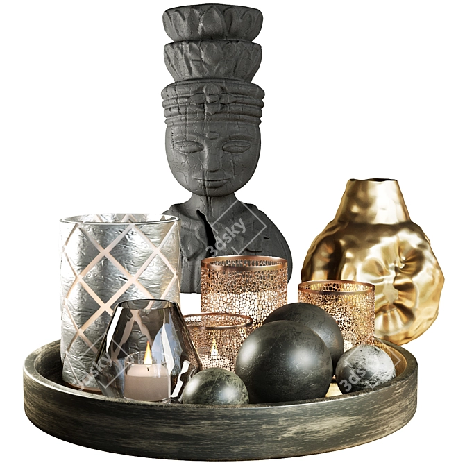 Exotic Charm: Ethnic Candle & Vase Set 3D model image 1