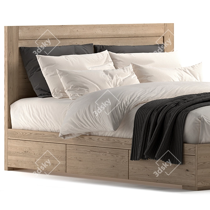 Contemporary Double Wooden Bed 3D model image 2