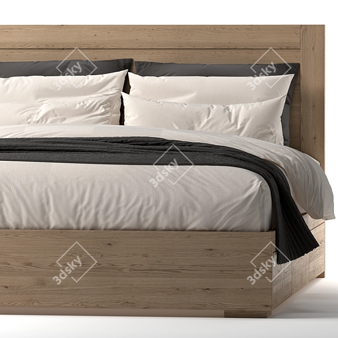 Contemporary Double Wooden Bed 3D model image 3