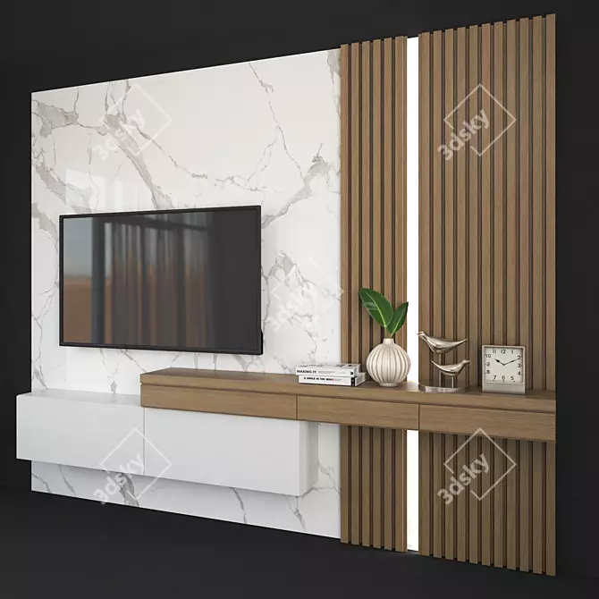 Sleek Modern TV Wall Set 3D model image 3